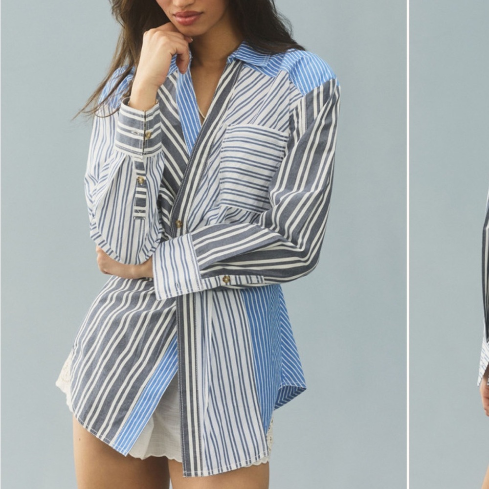 Pilcro Blue and White Striped Button Down Shirt